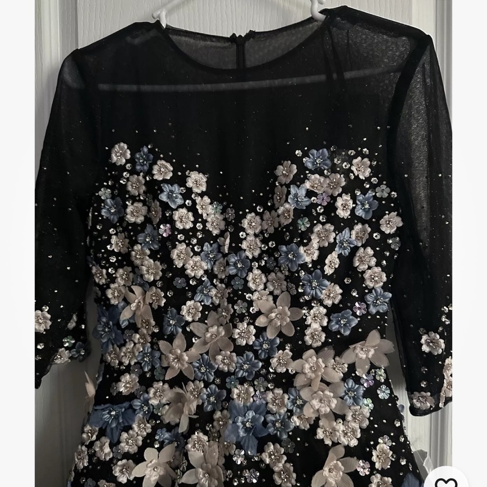 Mac Duggal Floral Appliqué Midi Cocktail Dress Size 6 Mesh romantic Edgy Lined - Picture 12 of 14